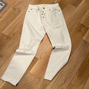 Levi’s wedgie straight size 27‎ white button fly denim distressed raw hem